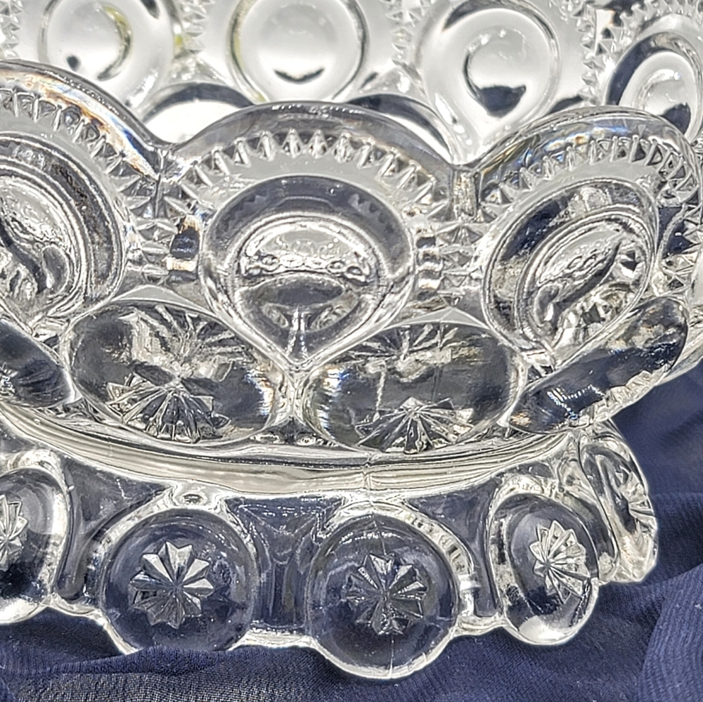 Smith Glass Moon & Stars Clear Footed Nappy Glass Serving Bowl Candy Dish Vtg - Picture 4 of 8